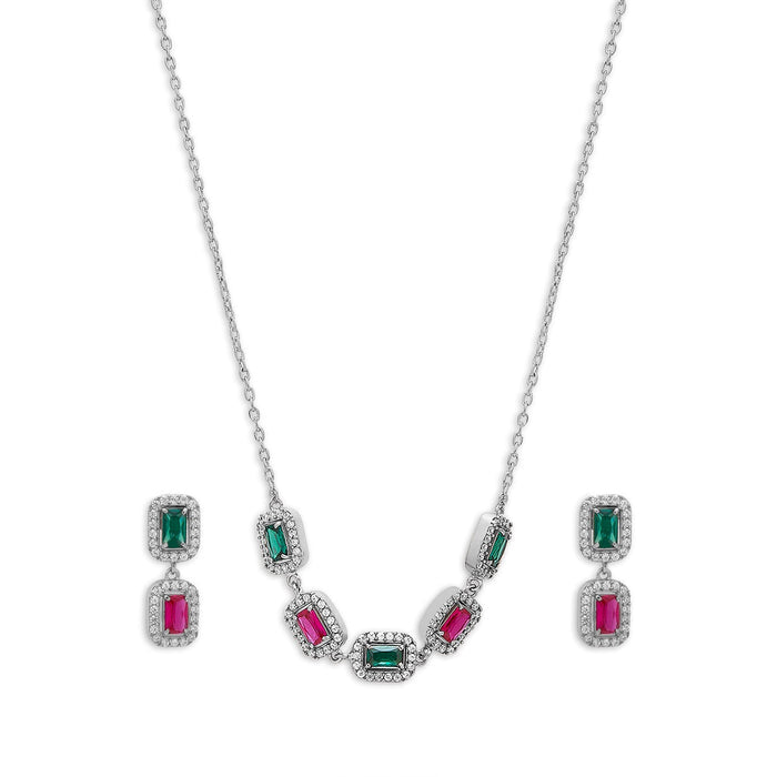 Multi-Stone Rhodium Plated 925 Sterling Silver Jewellery Set