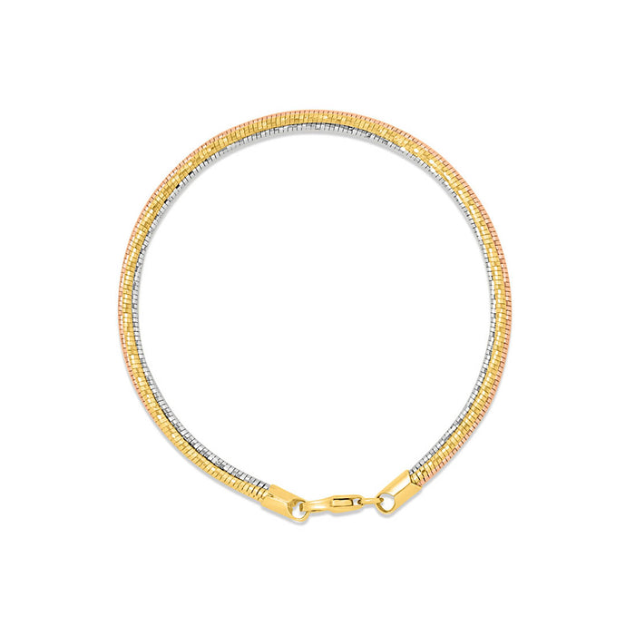 Women's tri-color multi-strand 925 Sterling Silver bracelet in triple plated gold, rose gold & silver – Zavya