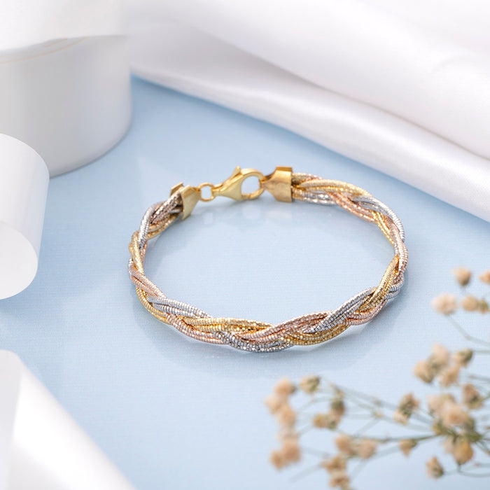 Multi-Strand Weave 925 Sterling Silver Bracelet With Triple Plating