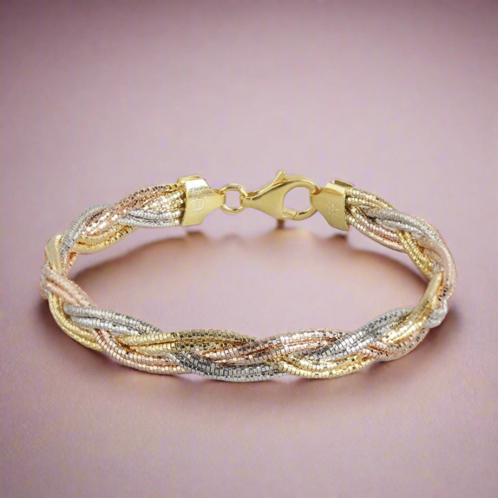 Multi-Strand Weave 925 Sterling Silver Bracelet With Triple Plating