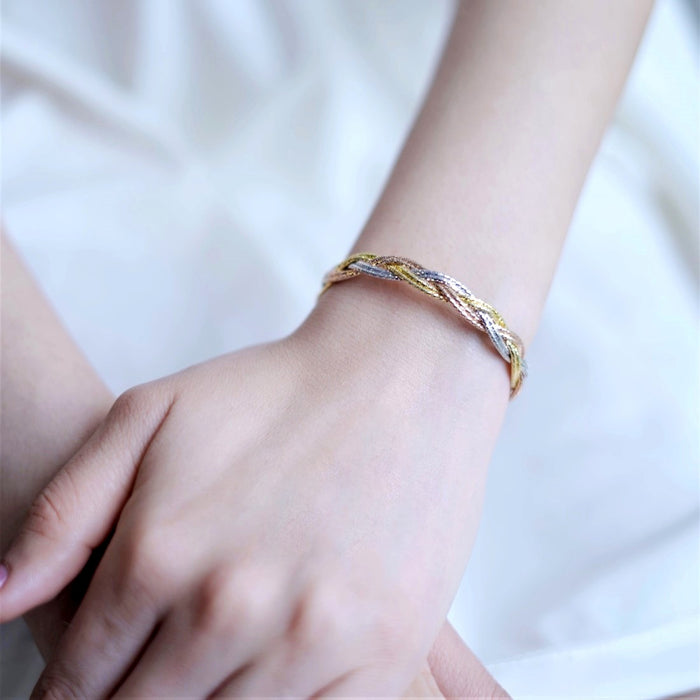 Multi-Strand Weave 925 Sterling Silver Bracelet With Triple Plating