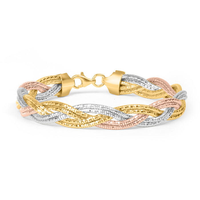 Multi-Strand Weave 925 Sterling Silver Bracelet With Triple Plating