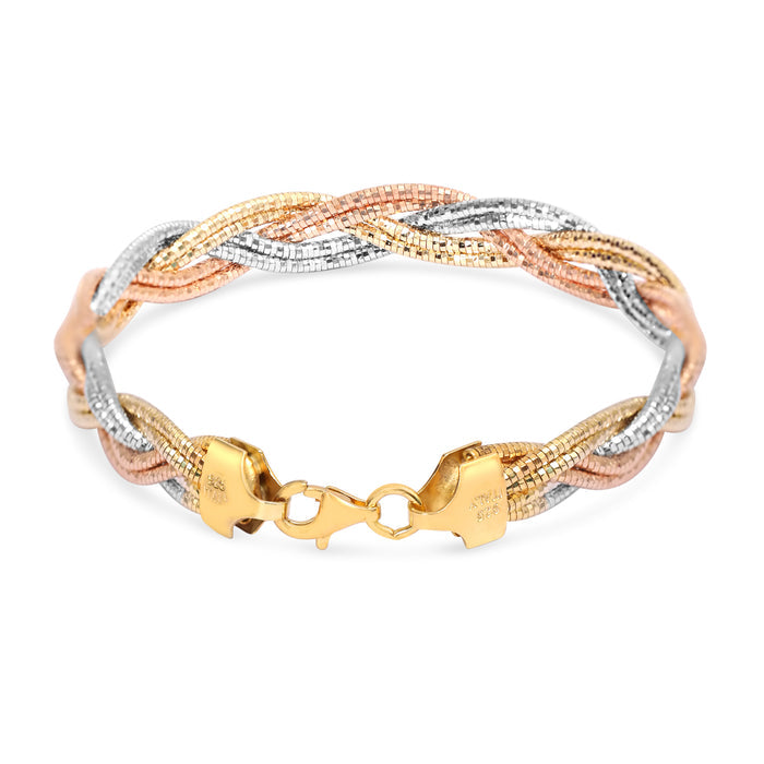 Multi-Strand Weave 925 Sterling Silver Bracelet With Triple Plating
