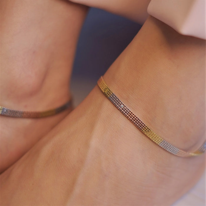 Multi Toned 925 Sterling Silver Anklet