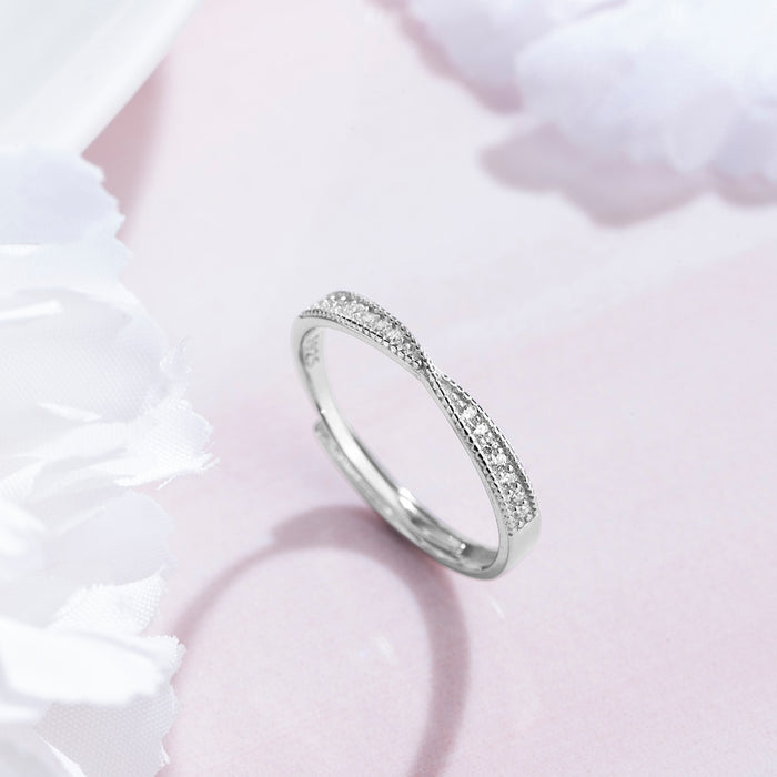 Multistone CZ Rhodium Plated 925 Silver Women Ring (Adjustable)