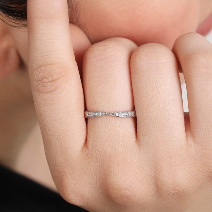 Multistone CZ Rhodium Plated 925 Silver Women Ring (Adjustable)
