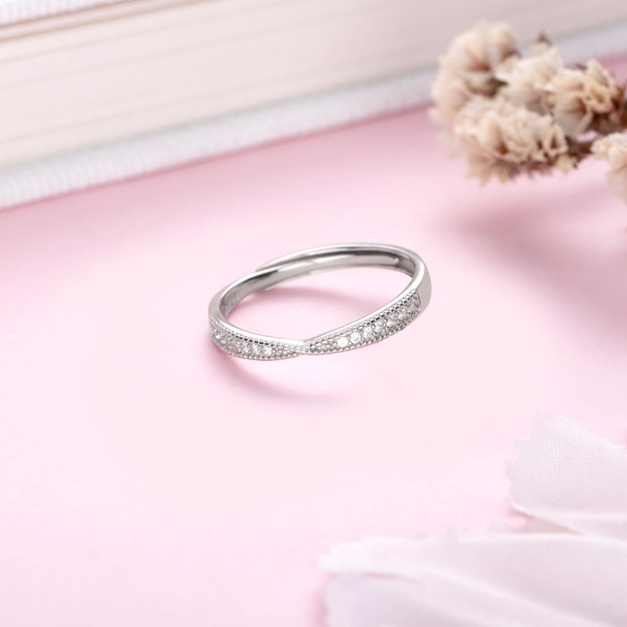 Multistone CZ Rhodium Plated 925 Silver Women Ring (Adjustable)
