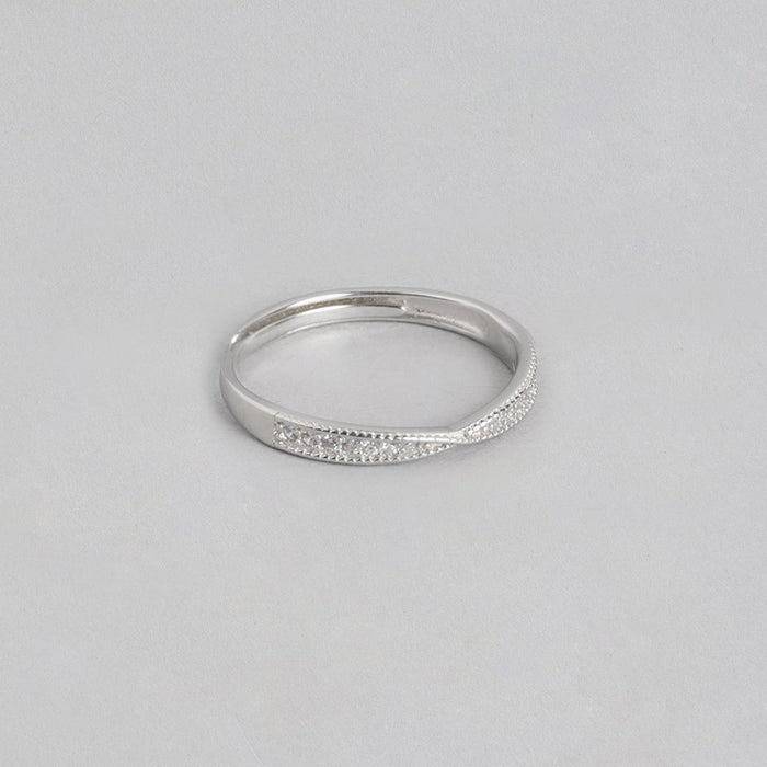 Multistone CZ Rhodium Plated 925 Silver Women Ring (Adjustable)