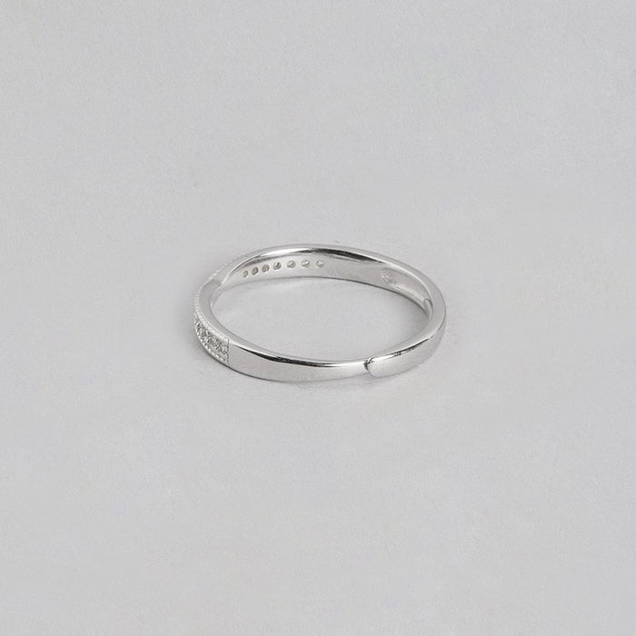 Multistone CZ Rhodium Plated 925 Silver Women Ring (Adjustable)