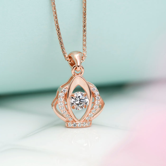 Rose gold 925 Sterling Silver crown pendant necklace for women with stones on a box chain – Zavya