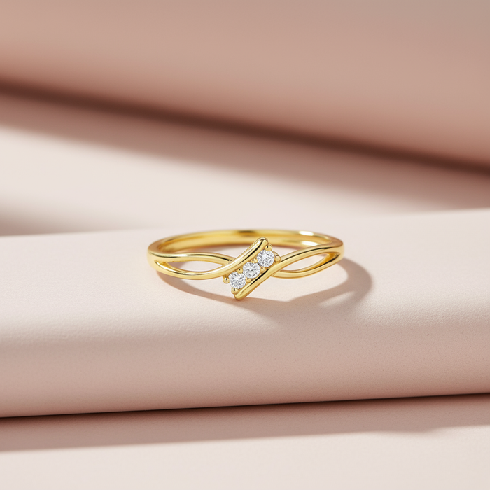 Adjustable gold plated 925 Sterling Silver women's ring featuring 3 clear stones on a split band – Zavya