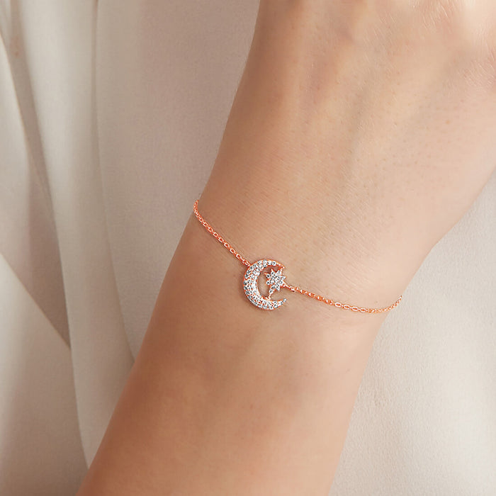 My Moon and Star 925 Silver Bracelet in Rose Gold