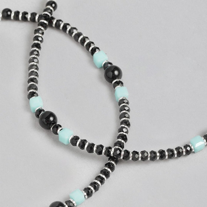 Mystic Fusion Rhodium Plated Green & Black Bead 925 Sterling Silver Anklet