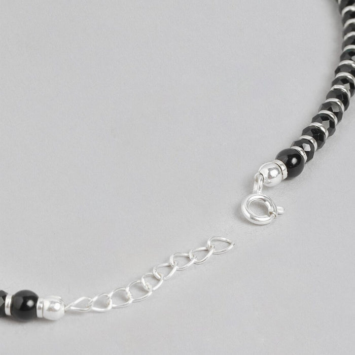 Mystic Fusion Rhodium Plated Green & Black Bead 925 Sterling Silver Anklet