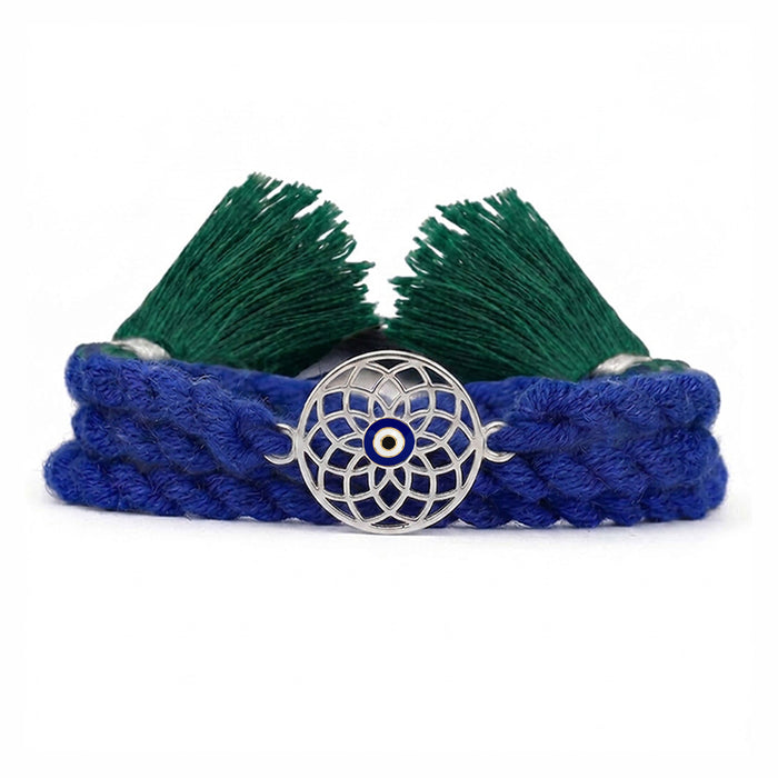 Mystic Mandala Evil Eye Gold and Rhodium 925 Silver Rakhi Combo