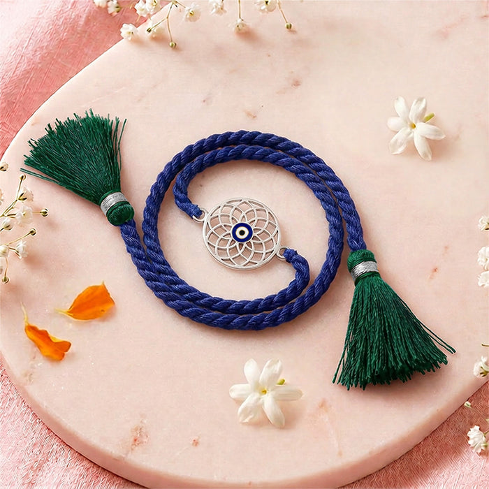 Mystic Mandala Evil Eye Gold and Rhodium 925 Silver Rakhi Combo