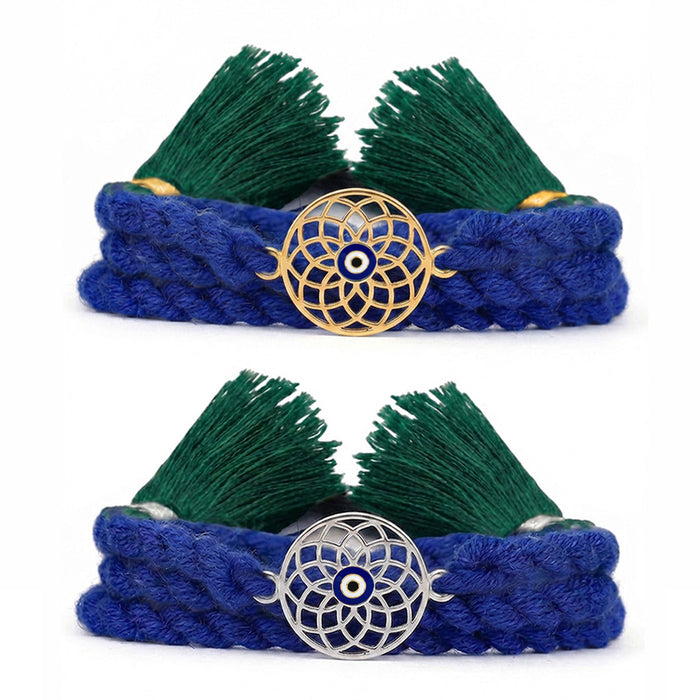 Mystic Mandala Evil Eye Gold and Rhodium Plated 925 Silver Rakhi Combo