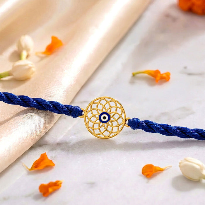 Mystic Mandala Evil Eye Gold Plated Silver Rakhi and Evil Eye Lumba Combo