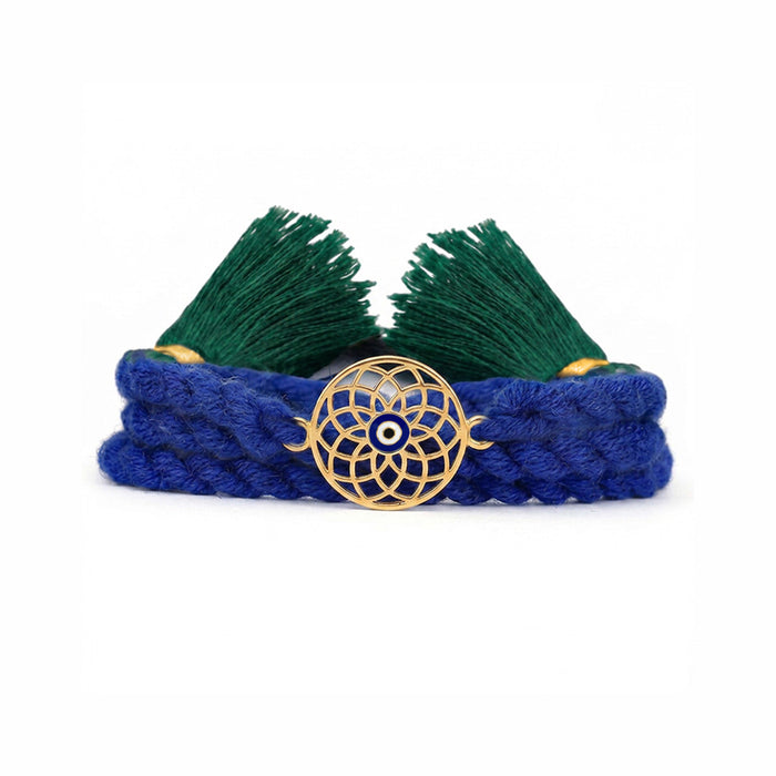 Mystic Mandala Evil Eye Gold Plated Silver Rakhi and Evil Eye Lumba Combo