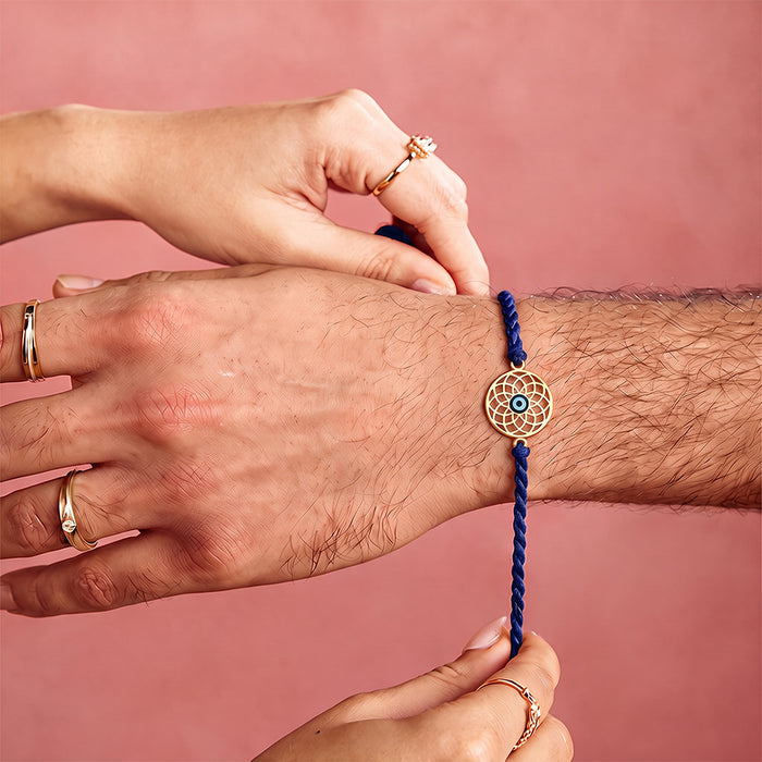 Mystic Mandala Evil Eye Gold Plated Silver Rakhi (Zavya Signature)