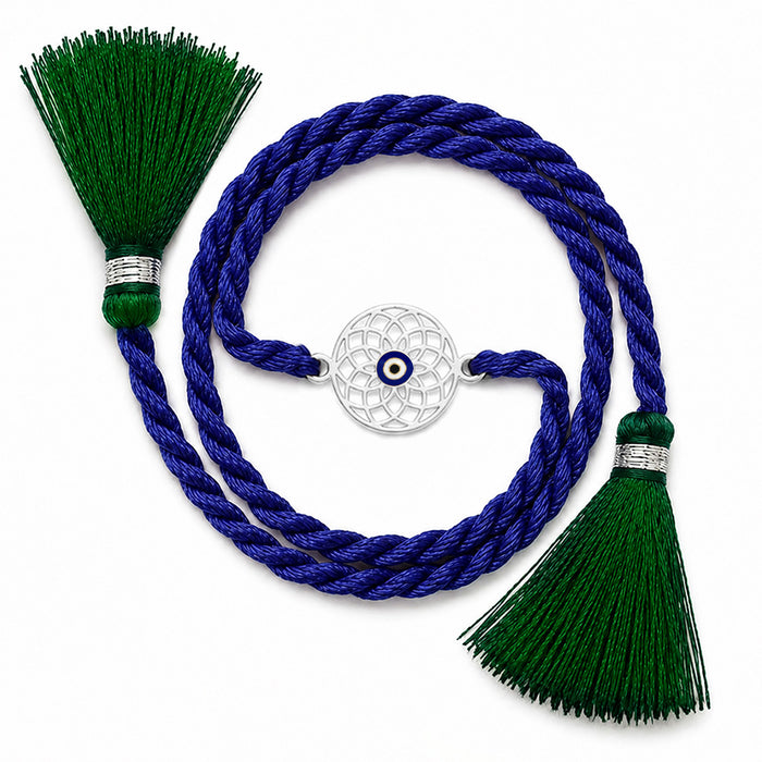 Mystic Mandala Evil Eye Silver Rakhi Floral Lumba Combo