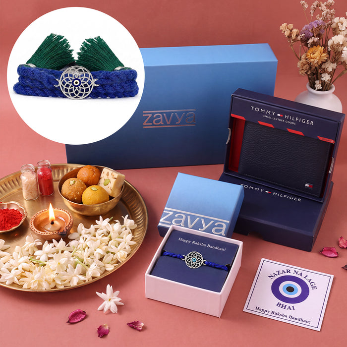 Mystic Mandala Evil Eye Silver Rakhi Hilfiger Gift Hamper