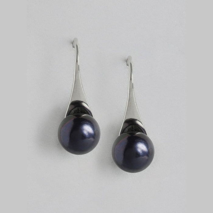 Mystic Noir Rhodium-Plated 925 Sterling Silver Earrings with Black Pearl