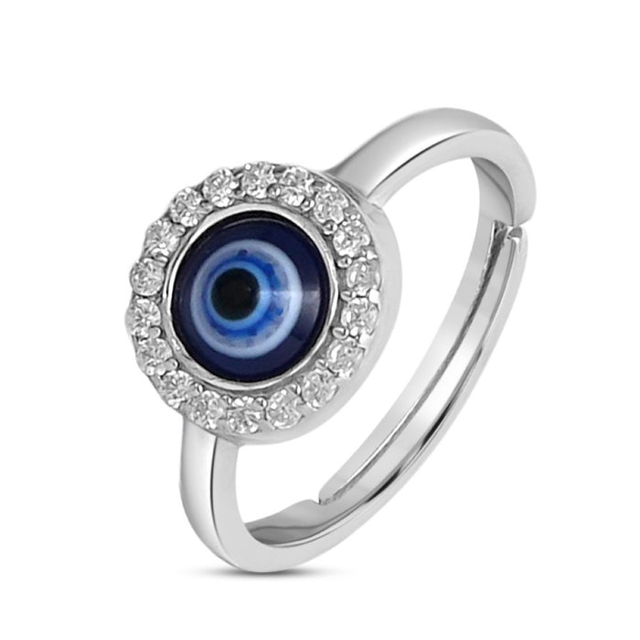 Mystic Ward Evil Eye CZ Rhodium Plated 925 Sterling Silver Ring (Adjustable)