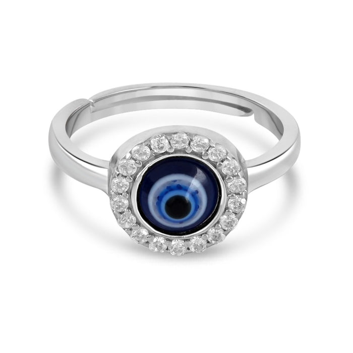 Mystic Ward Evil Eye CZ Rhodium Plated 925 Sterling Silver Ring (Adjustable)