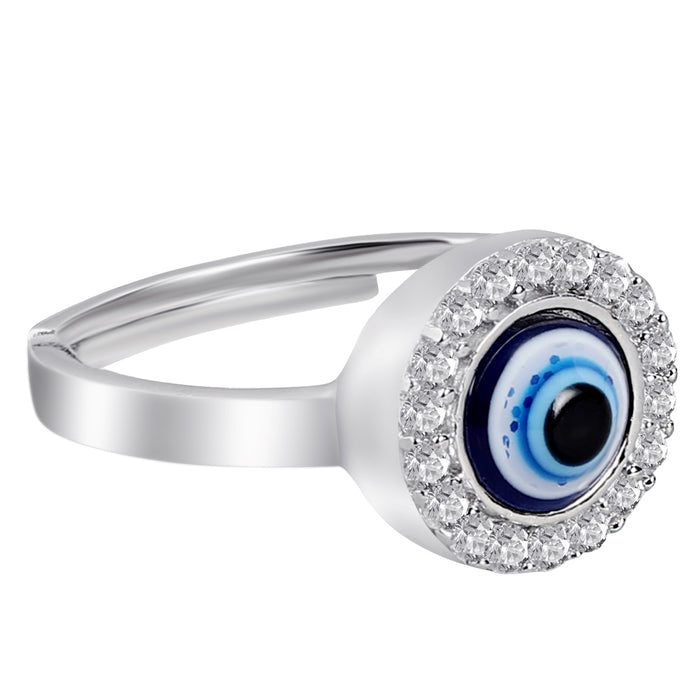 Mystic Ward Evil Eye CZ Rhodium Plated 925 Sterling Silver Ring (Adjustable)