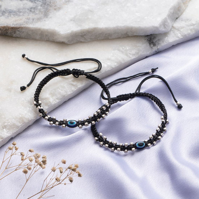 Mystic Ward Evil Eye Rhodium Plated 925 Sterling Silver Thread Anklet