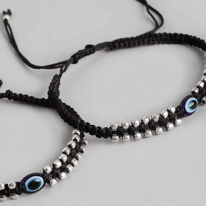Mystic Ward Evil Eye Rhodium Plated 925 Sterling Silver Thread Anklet