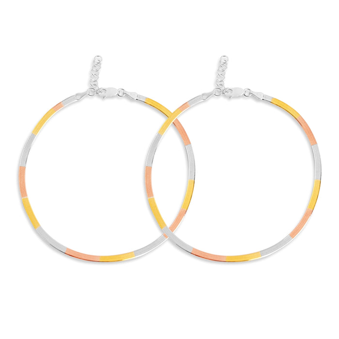 Pair of triple tone flat chain 925 Sterling Silver anklets for women with adjustable clasps – Zavya