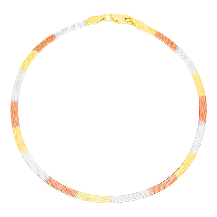 Triple tone 925 Sterling Silver flat chain anklet for women. Elegant daily wear fine jewellery – Zavya