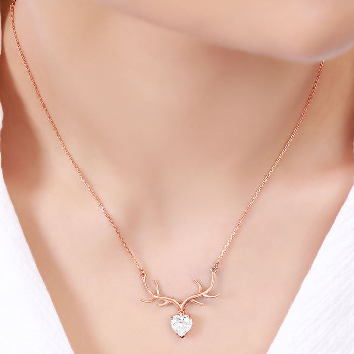 Mystique Deer CZ Rose Gold Plated  925 Sterling Silver Necklace