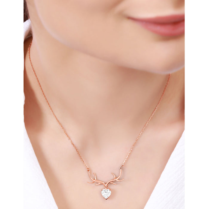 Mystique Deer CZ Rose Gold Plated  925 Sterling Silver Necklace