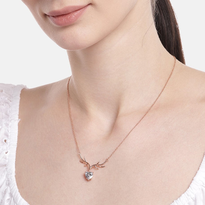 Mystique Deer CZ Rose Gold Plated  925 Sterling Silver Necklace