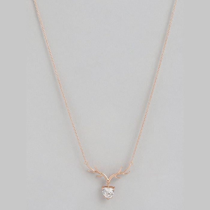 Mystique Deer CZ Rose Gold Plated  925 Sterling Silver Necklace