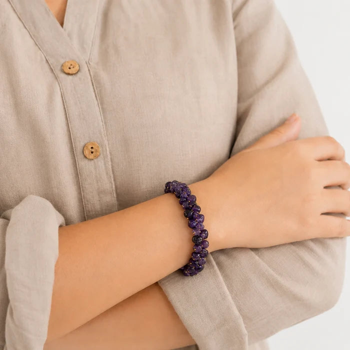 Natural Amethyst Chips Bracelet | Purple Crystal Healing Bracelet
