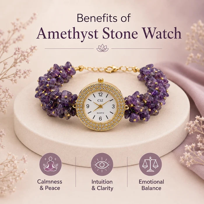 Natural Amethyst Stone Chips Watch | Purple Crystal Wrist Watch - view 3