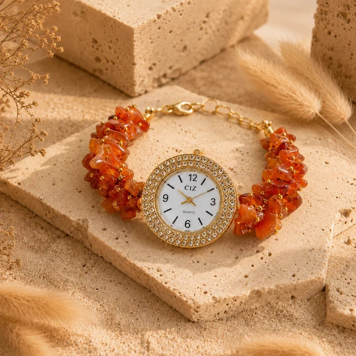 Natural Carnelian Stone Chips Watch