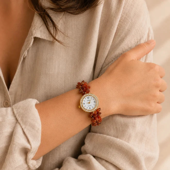 Natural Carnelian Stone Chips Watch