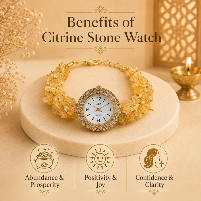 Natural Citrine Stone Chips Watch | Sunela Crystal Watch - view 3