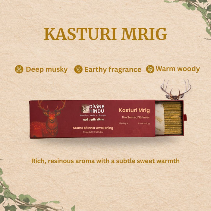 Kesar Chandan & Kasturi Mrig incense sticks arranged for daily puja