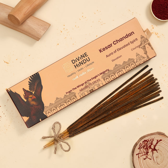 Natural Kesar Chandan incense sticks, hand-rolled pack of 60