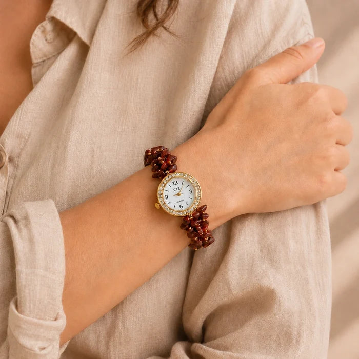 Natural Red Jasper Stone Chips Watch
