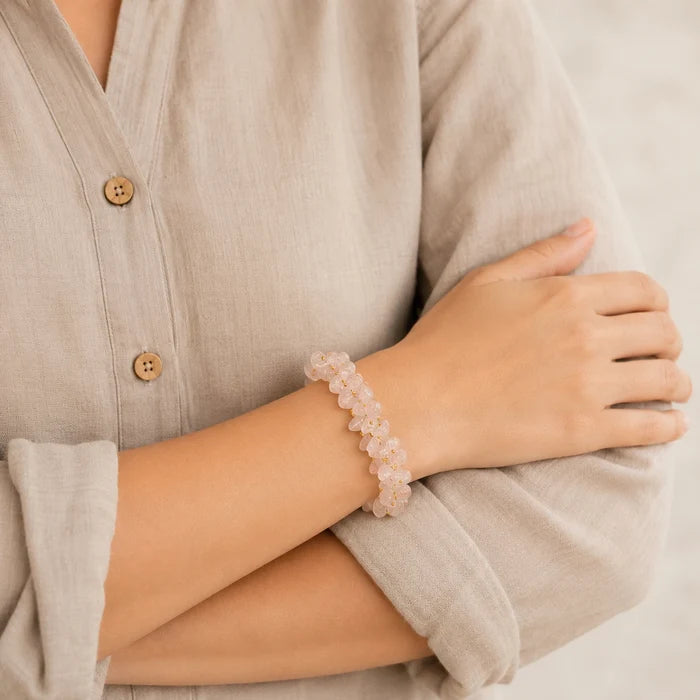 Natural Rose Quartz Chips Bracelet | Pink Crystal Love Bracelet