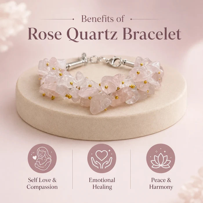Natural Rose Quartz Chips Bracelet | Pink Crystal Love Bracelet - view 2