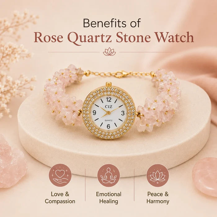 Natural Rose Quartz Stone Chips Watch | Pink Crystal Wrist Watch - view 3