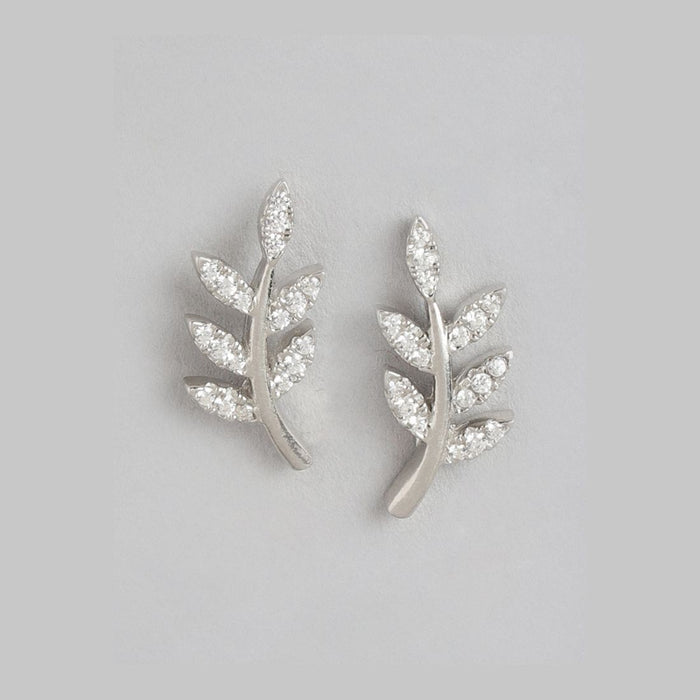 Nature's Elegance Rhodium Plated Stud Earring with Cubic Zirconia